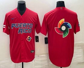 Cheap Men\'s Puerto Rico Baseball 2023 Red World Baseball Big Logo With Patch Classic Stitched Jersey