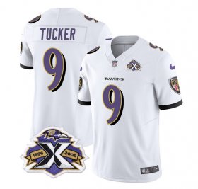 Wholesale Cheap Men\'s Baltimore Ravens #9 Justin Tucker White 2023 F.U.S.E With Patch Throwback Vapor Limited Stitched Jersey