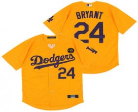 Wholesale Cheap Men\'s Los Angeles Dodgers #24 Kobe Bryant Yellow KB Patch Stitched MLB Cool Base Nike Jersey