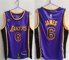 Wholesale Cheap Men\'s Los Angeles Lakers #6 LeBron James Purple Stitched Basketball Jersey