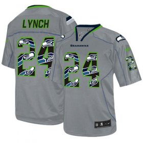 Wholesale Cheap Nike Seahawks #24 Marshawn Lynch New Lights Out Grey Men\'s Stitched NFL Elite Jersey