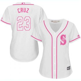Wholesale Cheap Mariners #23 Nelson Cruz White/Pink Fashion Women\'s Stitched MLB Jersey