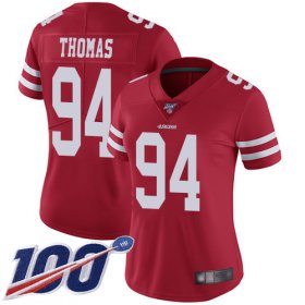 Wholesale Cheap Nike 49ers #94 Solomon Thomas Red Team Color Women\'s Stitched NFL 100th Season Vapor Limited Jersey