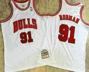 Wholesale Cheap Men's Chicago Bulls #91 Dennis Rodman 1997-98 White Hardwood Classics Soul AU Throwback Jersey