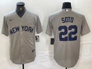 Cheap Men's New York Yankees #22 Juan Soto Name 2021 Grey Field of Dreams Cool Base Stitched Baseball Jersey