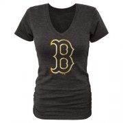 Wholesale Cheap Women's Boston Red Sox Fanatics Apparel Gold Collection V-Neck Tri-Blend T-Shirt Black
