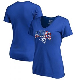 Wholesale Cheap Women\'s Los Angeles Rams NFL Pro Line by Fanatics Branded Royal Banner Wave V-Neck T-Shirt