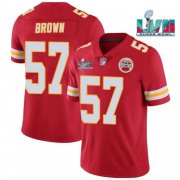 Wholesale Cheap Men’s Kansas City Chiefs #57 Orlando Brown Red Super Bowl LVII Patch Vapor Untouchable Limited Stitched Jersey