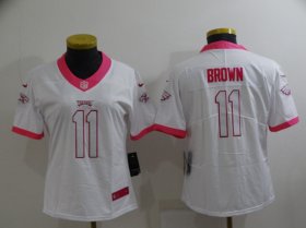 Wholesale Cheap Women\'s Philadelphia Eagles #11 A. J. Brown Pink White Stitched Football Jersey(Run Small)