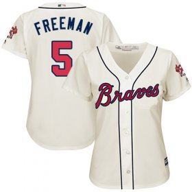 Wholesale Cheap Braves #5 Freddie Freeman Cream Alternate Women\'s Stitched MLB Jersey