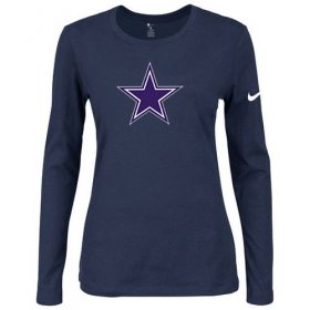Wholesale Cheap Women\'s Nike Dallas Cowboys Of The City Long Sleeve Tri-Blend NFL T-Shirt Dark Blue
