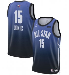 Cheap Men\'s 2023 All-Star #15 Nikola Jokic Blue Game Swingman Stitched Basketball Jersey