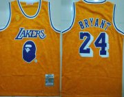 Wholesale Cheap Lakers Bape 24 Kobe Bryant Yellow 1997-98 Hardwood Classics Jersey