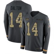Wholesale Cheap Nike Bengals #14 Andy Dalton Anthracite Salute to Service Youth Stitched NFL Limited Therma Long Sleeve Jersey