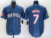 Wholesale Cheap Men's Mexico Baseball #7 Julio Urias Number Navy Blue Pinstripe 2020 World Series Cool Base Nike Jersey2