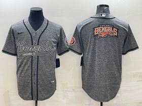 Wholesale Cheap Men\'s Cincinnati Bengals Grey Gridiron Team Big Logo Cool Base Stitched Baseball Jersey