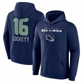 Cheap Men\'s Seattle Seahawks #16 Tyler Lockett Navy Team Wordmark Player Name & Number Pullover Hoodie