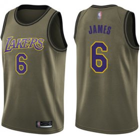 Wholesale Cheap Lakers #6 LeBron James Green Salute to Service Basketball Swingman Jersey