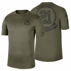 Wholesale Cheap Dallas Cowboys #21 Ezekiel Elliott Olive 2019 Salute To Service Sideline NFL T-Shirt