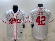 Wholesale Cheap Men's San Francisco 49ers #42 Ronnie Lott White With Patch Cool Base Stitched Baseball Jersey