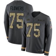 Wholesale Cheap Nike Dolphins #75 Ereck Flowers Anthracite Salute to Service Youth Stitched NFL Limited Therma Long Sleeve Jersey