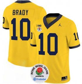 Cheap Men\'s Michigan Wolverines #10 Tom Brady 2023 F.U.S.E. Yellow Rose Bowl Patch Stitched Jersey