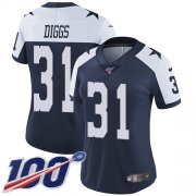 Wholesale Cheap Nike Cowboys #31 Trevon Diggs Navy Blue Thanksgiving Women's Stitched NFL 100th Season Vapor Throwback Limited Jersey