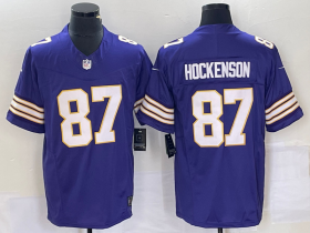 Wholesale Cheap Men\'s Minnesota Vikings #87 TJ Hockenson Purple 2023 FUSE Vapor Limited Throwback Stitched Jersey