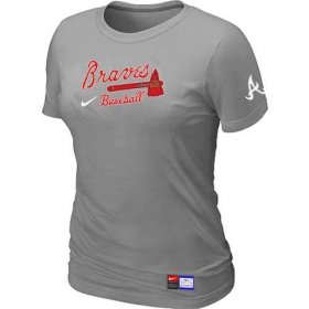 Wholesale Cheap Women\'s Atlanta Braves Nike Short Sleeve Practice MLB T-Shirt Light Grey