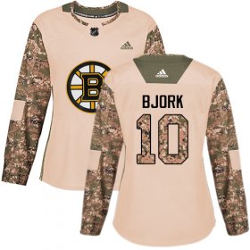Wholesale Cheap Adidas Bruins #10 Anders Bjork Camo Authentic 2017 Veterans Day Women\'s Stitched NHL Jersey