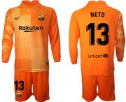 Wholesale Cheap Men 2021-2022 Club Barcelona orange red goalkeeper Long Sleeve 13 Soccer Jersey