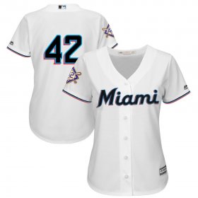 Wholesale Cheap Miami Marlins #42 Majestic Women\'s 2019 Jackie Robinson Day Official Cool Base Jersey White