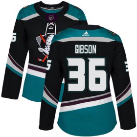 Wholesale Cheap Adidas Ducks #36 John Gibson Black/Teal Alternate Authentic Women\'s Stitched NHL Jersey