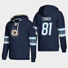 Wholesale Cheap Winnipeg Jets #81 Kyle Connor Blue adidas Lace-Up Pullover Hoodie