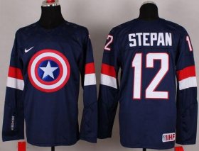 Wholesale Cheap Olympic Team USA #12 Derek Stepan Navy Blue Captain America Fashion Stitched NHL Jersey