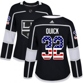 Wholesale Cheap Adidas Kings #32 Jonathan Quick Black Home Authentic USA Flag Women\'s Stitched NHL Jersey
