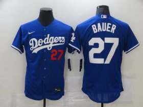 Wholesale Cheap Men\'s Los Angeles Dodgers #27 Trevor Bauer Blue Stitched MLB Flex Base Nike Jersey