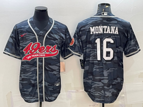 Wholesale Cheap Men\'s San Francisco 49ers #16 Joe Montana Grey Camo With Patch Cool Base Stitched Baseball Jersey