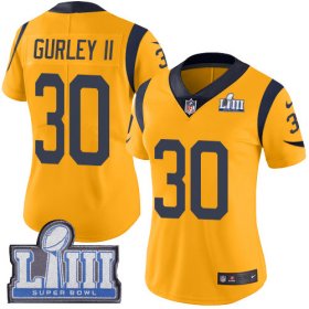 Wholesale Cheap Nike Rams #30 Todd Gurley II Gold Super Bowl LIII Bound Women\'s Stitched NFL Limited Rush Jersey