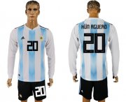 Wholesale Cheap Argentina #20 Kun Aguero Home Long Sleeves Soccer Country Jersey