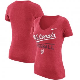 Wholesale Cheap Washington Nationals Nike Women\'s Practice 1.7 Tri-Blend V-Neck T-Shirt Heathered Red