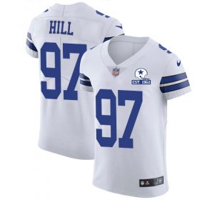 Wholesale Cheap Nike Cowboys #97 Trysten Hill White Men\'s Stitched With Established In 1960 Patch NFL New Elite Jersey