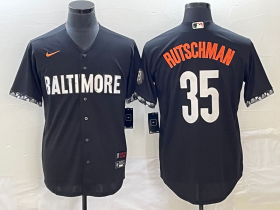 Wholesale Cheap Men\'s Baltimore Orioles #35 Adley Rutschman Black 2023 City Connect Cool Base Stitched Jersey 1