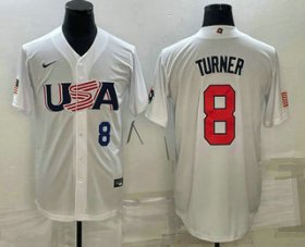 Cheap Men\'s USA Baseball #8 Trea Turner Number 2023 White World Baseball Classic Stitched Jersey