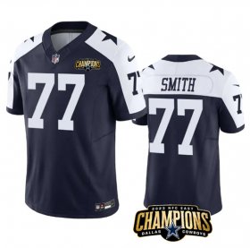 Cheap Men\'s Dallas Cowboys #77 Tyron Smith Navy White 2023 F.U.S.E. NFC East Champions Patch Football Stitched Jersey