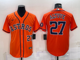 Wholesale Cheap Men\'s Houston Astros #27 Jose Altuve Number Orange With Patch Stitched MLB Cool Base Nike Jersey