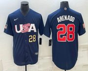 Cheap Men's USA Baseball #28 Nolan Arenado Number 2023 Navy World Baseball Classic Stitched Jerseys