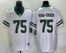 Wholesale Cheap Men\'s New York Jets #75 Alijah Vera Tucker White 2023 FUSE Vapor Limited Throwback Stitched Jersey
