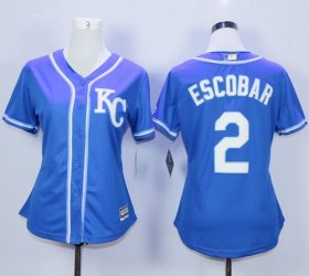 Wholesale Cheap Royals #2 Alcides Escobar Blue Alternate 2 Women\'s Stitched MLB Jersey