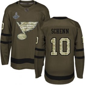 Wholesale Cheap Adidas Blues #10 Brayden Schenn Green Salute to Service Stanley Cup Champions Stitched NHL Jersey